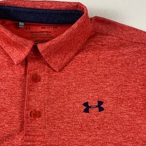 Under Armour Mens Small Playoff Polo Shirt Orange Short Sleeve Poly Elastene GUC
